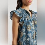 Cleobella Lydia Blue Gold Organic Cotton Flutter Sleeve Mini Babydoll Dress Photo 2