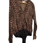 Good American NEW Sepia Leopard Faux Wrap Bodysuit Brown Black 1 or US Small Photo 5