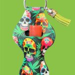 Handmade Skulls And Cannabis Chapstick Lipstick Holder Keychain Photo 2