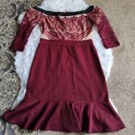Boohoo burgundy lace on top off shoulders dress Photo 3