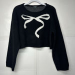 Wild Fable Women’s Cropped Sweater Size Medium Black White Bow Knit Long Sleeve Photo 0