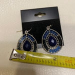 Vintage Blue & Black Teardrop Women's Dangle Earrings Photo 3