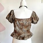 Leopard Ruffle Top, Y2K, Coquette, Emo, Scene,‎ Retro, Soft Grunge, Large Brown Photo 2