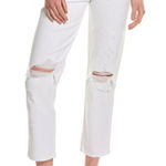 7 For All Mankind NWT Distressed High-Waist Crop Straight Button Fly in White 32 Photo 0