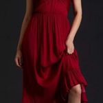 Anthropologie  Women’s Crimson Red Crinkle Halter Midi Dress medium Photo 2