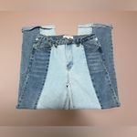 Almost Famous  Two Tone High‎ Rise Jeans 70s Panel Stripe Fray Hem Size 9 Photo 1