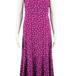 Loft Midi Sun Dress Petite Size 2 Purple Ditsy Floral Ruffle Neckline Zip Back Photo 0