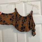None Floral Off-Shoulder Crop Top in Brown Photo 1