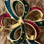 Danecraft Vintage Gold Tone and Multicolor Enamel Bow Christmas Brooch Photo 1