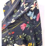 Treasure & Bond  Silk Scarf Floral Print Tassel Navy Wrap Lightweight Elegant Photo 5