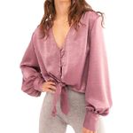 Free People Party Crasher Mauve Satin Blouse Photo 0