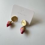 Vintage Style Natural Dried Rosebud pink Earrings Gold Textured Stud Floral new Gold Photo 1