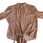 Rachel Zoe  Pink Heart Print Mock Neck Long Sleeve Tie Front Blouse Size Small Photo 4