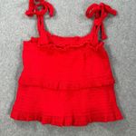 Altar'd State Tie Shoulder Tiered Ruffle Tank Top Size Medium Red Gauze Cropped Photo 7
