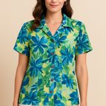 Chico's Chico’s 100% Linen Tropical Floral Button Front Camp Shirt Jacket Sz. 2 (Large) Photo 0