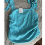 Free People NEW  Boulevard Bow Tie Strap Ruched Sides Cotton Rib Tank Top Aqua S Photo 5