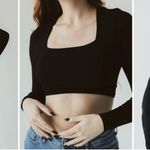 Black Klassy Network Square Neck Long Sleeve Brami Photo 3