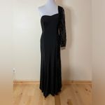 Alyce Paris Alyce Designs black one shoulder long sleeve lace sequin jersey dress NEW 10 Photo 7