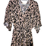 Kye Mi Leopard Print Faux Wrap Tassel 3/4 Sleeve Romper Tan Black Size Small Black Photo 0