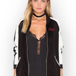 Lauren Moshi VHTF: ᨎ Haven Red Mouth Patch Silk Zip Bomber Jacket ᨎ B+W ᨎ Medium Photo 0