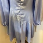 SheIn 6. Baby Blue Asymmetrical Balloon Sleeve Short Dress With Ruffle Trim SZ L Photo 9