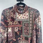 Cocomo Floral Bandana Print 3/4 Sleeve Mock‎ Neck Blouse Medium Boho Patchwork Brown Photo 9