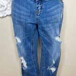 Jessica Simpson Maternity Distressed Crop/Ankle Jeans in Medium Wash Size L Photo 0