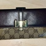 Gucci Vintage Brown and Gold Folding Leather Wallet Purse Photo 0