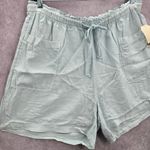 Wonderly  Blue Pullon Ruffle Linen Relaxed Pants Shorts Plus 2X Photo 3
