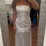 Bridal White Satin Strapless Dress with Shear Chiffon Underlay and Scarf with Pearl Beading Size 4 Photo 2