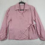 Love Whit by Whitney Port Wrap Blouse Top Collared Pink Tie Waist Long Sleeve S Photo 0