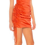 NBD Dex Ruched Drawstring Adjustable Side Tie Poppy Orange Mini Dress Sz Small Photo 0