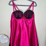 Cacique NTM: Hot Pink/Black Lace Babydoll Chemise Silk Blend Lingerie Sz 18/20 Photo 0