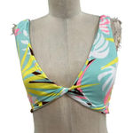 Maaji Smocked Twist Front Bikini Top Blue Palm Tree Tropical Print Size Medium Photo 0