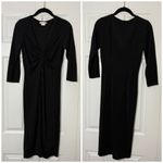 London Times Black Ruched Sheath Plunge V-Neck LBD Midi Dress Size 6 Photo 6