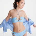 Aeropostale NEW!  Blue Ditsy Floral Cut Out Strappy Mid-Rise Bikini Set Size S/M Photo 0