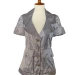 Union Satin Short Sleeve Fitted Blazer Size Small Grey Gray Photo 0