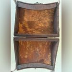 Source Unknown Vintage Brown Leather Wood Handbag EUC‎ Photo 3