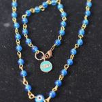 Source Unknown Trendy Blue Beaded Evil Eye Gold Tone Rhinestone Accent Bracelet & Necklace Photo 0