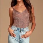 Intimately Free People Gold Coast Metallic Knit Bodysuit Womens XS Rose Gold Pink Photo 1