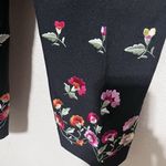 Larry Levine New  Cropped Pants Size 8P Black Embroidered Floral Ankle High Rise Photo 5