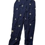 ZARA  navy paper bag style belted trousers with embroidered flowers in Medium Photo 3