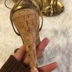 Coach Gold Strappy Sandals Cork Heels 7.5 Photo 6