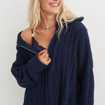Aerie  Cable Car ¼ Zip Sweater Navy Blue Oversized Knit Pullover Size XS NWOT Photo 0