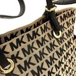 Michael Kors Jet Set Large Tote Bag Tan/Black Monogram Jacquard Leather Photo 1