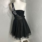 Teeze Me  Black One Shoulder Dress with White Floral Accent Photo 2