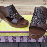 Brighton NWOT New Brown Leather  Delia Wedges Sandals w/ Cutout Detail w/ Box Photo 0