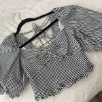 Boutique Striped Puff Sleeve Top Black White Photo 0
