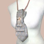 “Dainty Dapper” gray necktie necklace with blue and pale pink design and brooch Photo 5