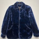 Gallery Vintage 90s Faux Fur Blue Bomber Jacket Women’s Size S Glam Party Photo 0